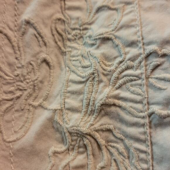 Vintage Cargo Capri Shorts Beige Bermuda Low Rise Embroidery Ruched Y2K Size 10 - Picture 7 of 13